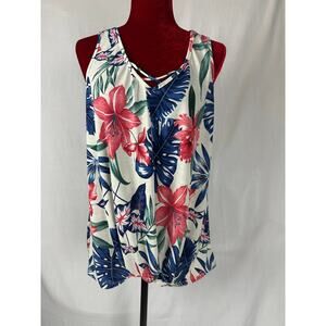 Womens XL extra large Doo B Doo B Floral sleeveless top or tank blouse easy care
